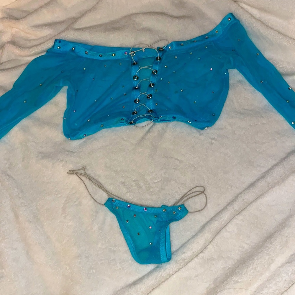 Blue exotic dancewear set